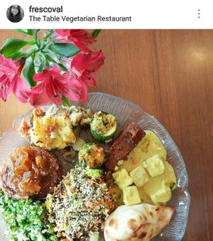 their famous patty, my favorite seaweed salad topped with hemp seeds, tofu samosa, pineapple tempeh and more! at The Table in Ottawa