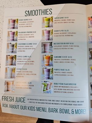 Menu at BARE Blends in Tampa