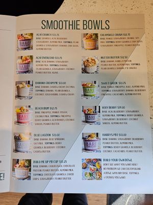 Menu at BARE Blends in Tampa