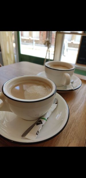 Decaf oat cappucino at Vert Olive in Etretat