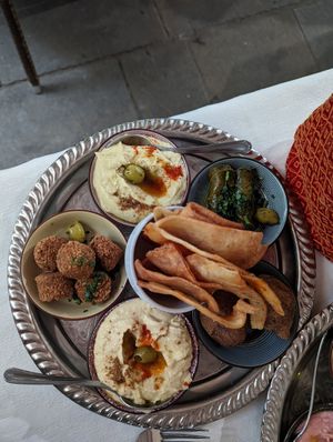 Falafel, classic hummus, avo hummus, involtini at Le Mille e Una Notte in Trieste