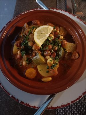 Vegan Tajine (with vegetables, legumes and almonds) at Le Mille e Una Notte in Trieste