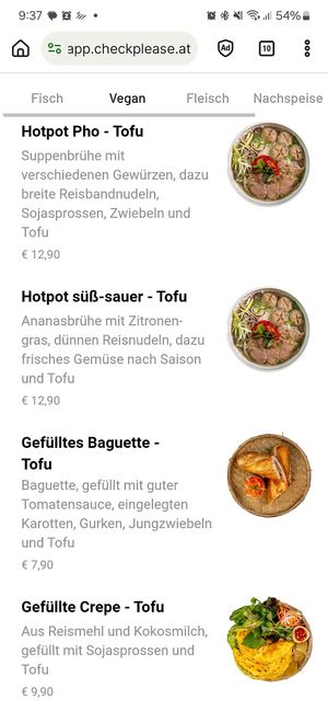 Menu (1/2) at Ma Kitchen in Graz
