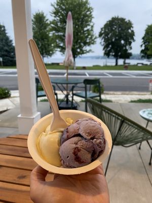 Piña colada and lavender blackberry   at KOKOS Ice Cream in Sister Bay