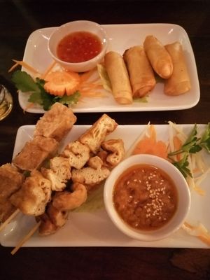 Veg spring rolls and tofu satay at Sabai Thai in Brighton