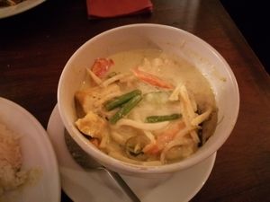 Green curry with tofu and coconut rice at Sabai Thai in Brighton