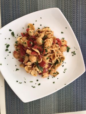 Home made “ orecchiette “ topical pasta from south of Italy   at Home Restaurant Ionontimangio in Sassari