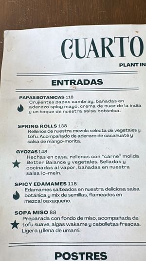 Menu
 at Cuarto Botánico in Monterrey