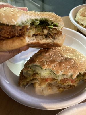 Aloo Tiki and Chickpea burgers  at Indian Burgers Joint in Vancouver