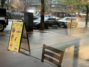 View from indoor counter seats  at Indian Burgers Joint in Vancouver