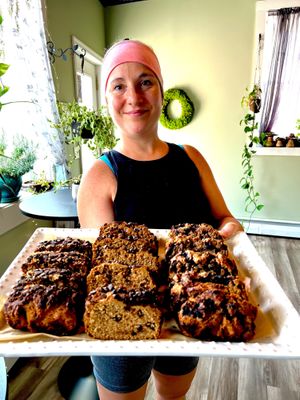 Me! With lemon blueberry breads  at Throop Soups in Throop