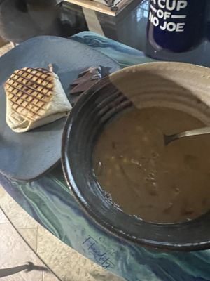 Corn soup with quesadilla  #Veganuary at Throop Soups in Throop