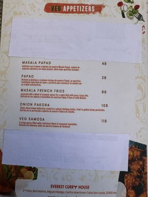 Menu  at Everest Curry House in Cabo San Lucas