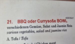 Part of menu at Husum Bowl in Husum