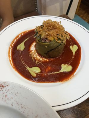 Vegan roasted stuffed poblano   at La Luna @ La Fonda in Taos