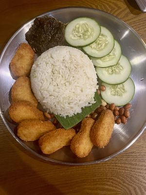 nasi lamak with vegan nuggets  at Moginum Restobar in Kota Kinabalu