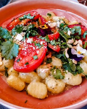 Gnocchi with pesto and cashew at Estamos Sembrados in La Herradura