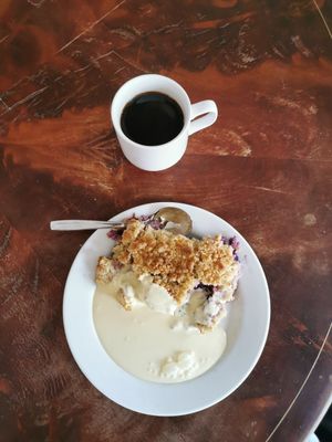 Look at the size of that pie! Vegan Blackberry and pear, with vegan custard at Kullzenska Cafeet in Kalmar