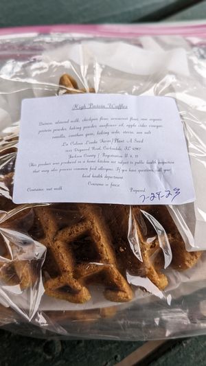 High protein waffles at La Colina Linda B and B Farm in Cobden