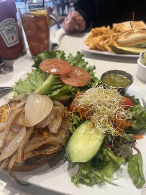 Impossible Burger with side saladd  at Swami's Cafe in San Diego