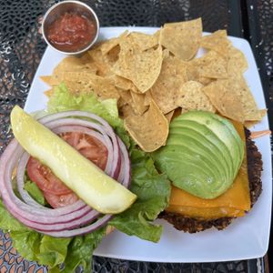 chipotle black bean burger all vegan  at Swami's Cafe in San Diego