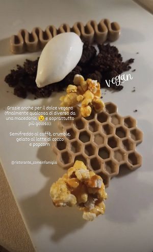 Semifreddo al caffè con gelato al latte di cocco, crumble e popcorn at Ristorante Come in Famiglia in Rivoli