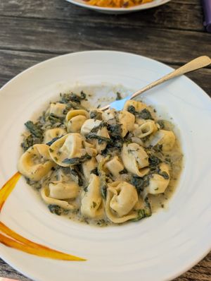 Tortellini mit Auberginenfüllung mit Spinat at Restaurant Arche Noah in Sankt Peter-ording