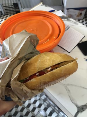 A vegan tofu bánh mi (€6,90).  at Mr. Dam Bánh mi in Utrecht