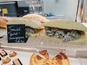 no-chicken toasted sandwich, and mushroom at La Mauvaise Herbe in Paris