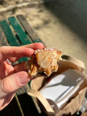 croassant with almond and chocolate. gooood. a little heavy, not as airy, but damn good.   at La Mauvaise Herbe in Paris