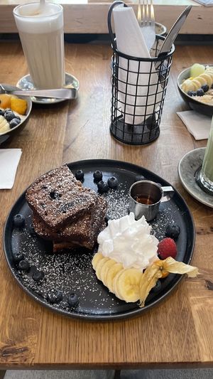 Vegan banana bread with coconut crem  at Bairro Café-Bar in Heidelberg