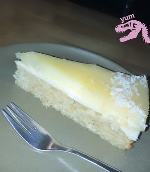 You have to try this cake !!! Something with lemon and coconut.  at HappenPappen in Hamburg