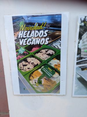 Sign outside advertising vegan ice cream at Limon & Menta in Mojacar