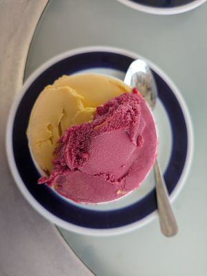 Rasberry and mango sorbet at Limon & Menta in Mojacar