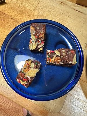 Brownies with a mixture of party food toppings (nuts, potato chips, chocolate chips, sprinkles) at Sweet Haven Bakery in Citrus Heights