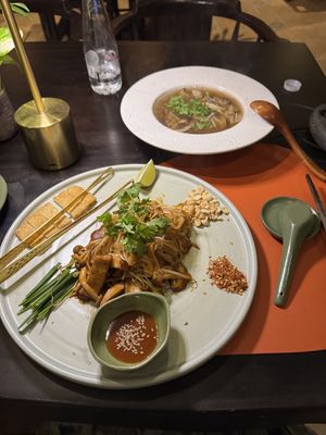 Pad thai and thai soup  at Maha Vegetariano in Da Nang