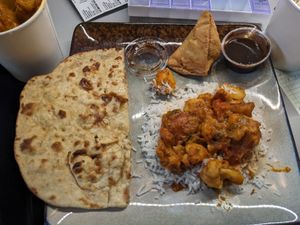Roti, samosa and Aloo Gobi at Mela in Asheville