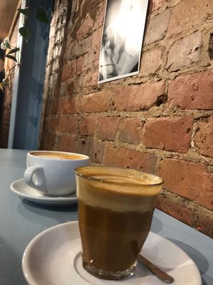 House made vegan milk coffees at Pourquoi Pas Espresso Bar in Montreal
