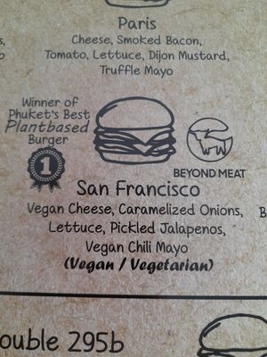 Menu at Prime Burger - Thanon Khao San in Bangkok