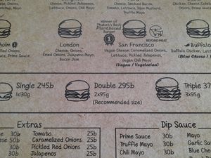 Options at Prime Burger - Thanon Khao San in Bangkok