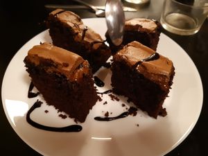 Chocolate cake for dessert at La Mandragora in Valencia