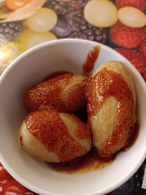 Potato with tomato sauce at La Mandragora in Valencia