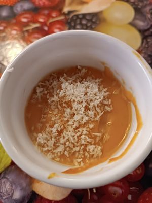 Coconut dessert at La Mandragora in Valencia