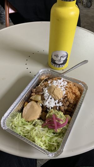 Burrito Bowl, my favourite with the Impossible Chorizo option, but can choose from all of their proteins, and can turn this bowl into a Sr or a Jr sized wrap, white or whole wheat  at Taqueria Vegana  in Toronto