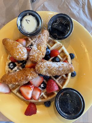 Chikn waffle with blueberry/strawberry   at The Wafflery in Charlotte