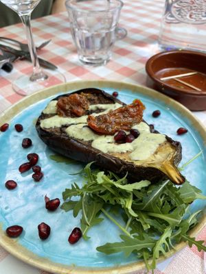 Aubergine with vegan yoghurt   at Van Beeren in Amsterdam