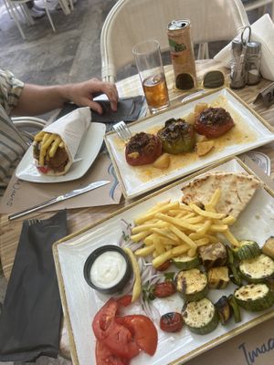 Vegan gyros, souvlaki and stuffed peppers!  at Kalagris Cafe Bar - Restaurant in Rhodes