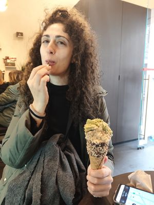 Pistacho and hazelnut gelato at Grezzo Raw Chocolate - Euclide in Rome