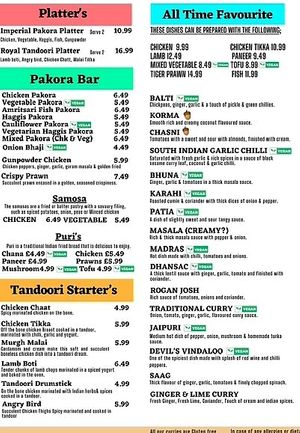 Sample from the menu. at Exotic Kitchen in Kilmarnock