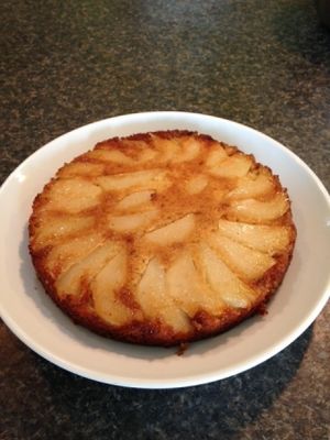 Upside down vegan pear cake
 at Namaste North Yoga Studio Cafe in Anchorage
